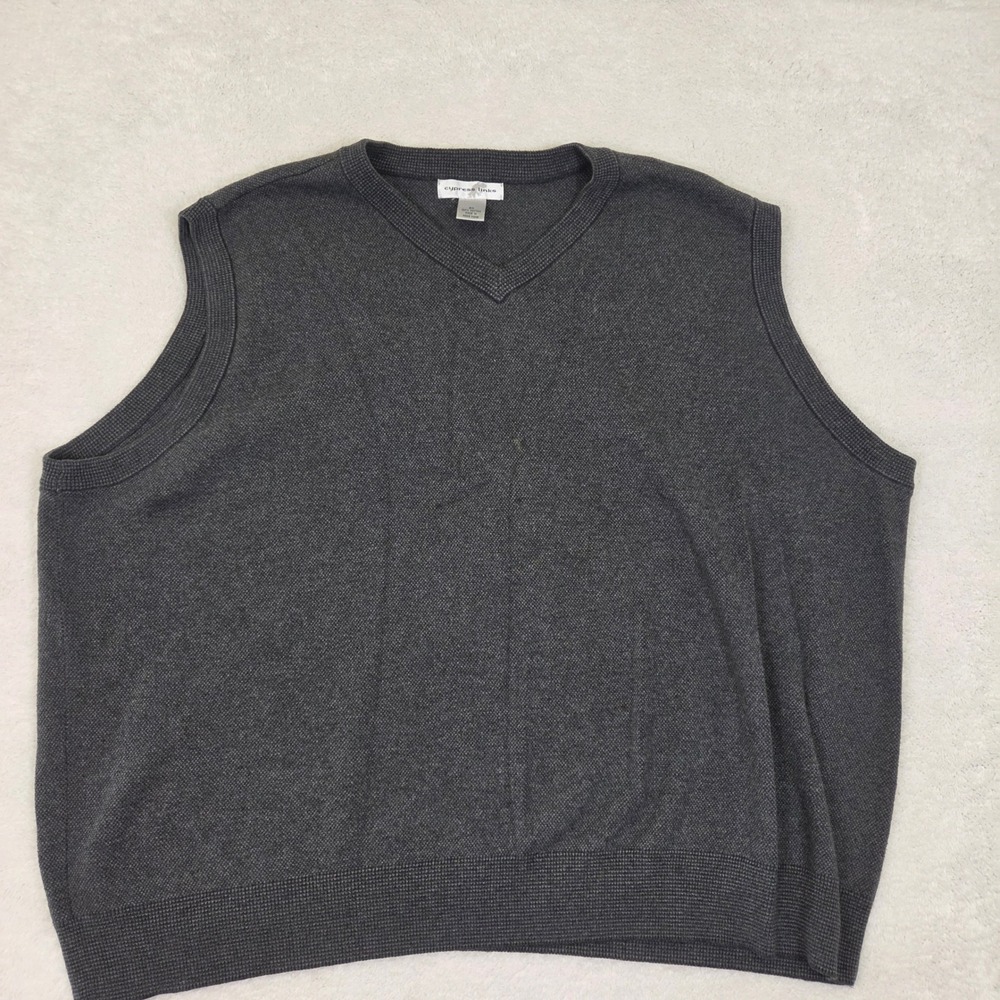 Cypress Links Mens 2X Gray Cotton V-Neck Sweater Vest Charcoal Textured Knit